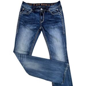 Rock Revival Boot Cut Jeans Womens 31x35 Blue Johanna Embroidered Flap Pocket